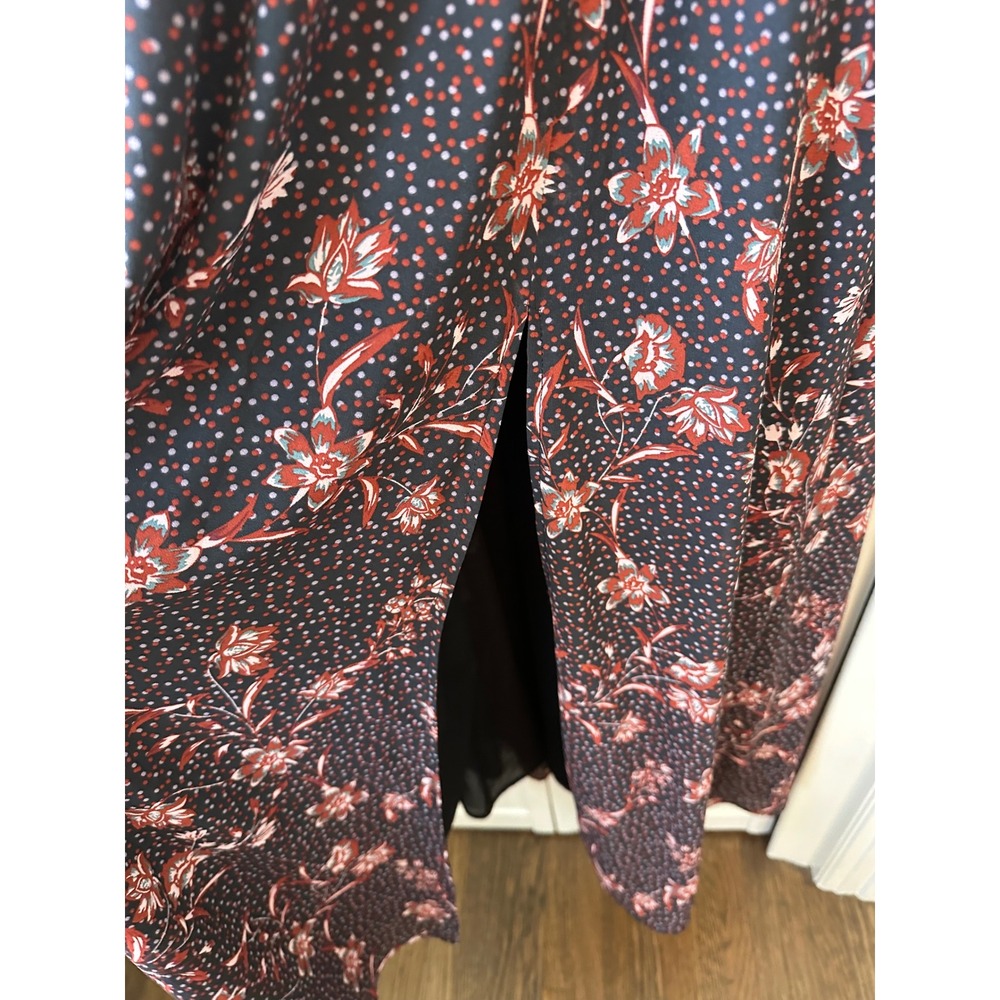 o.p.t. Floral Polka Dot Smocked Maxi Dress Square Neck Long Sleeve Slit L(9) - Picture 4 of 10